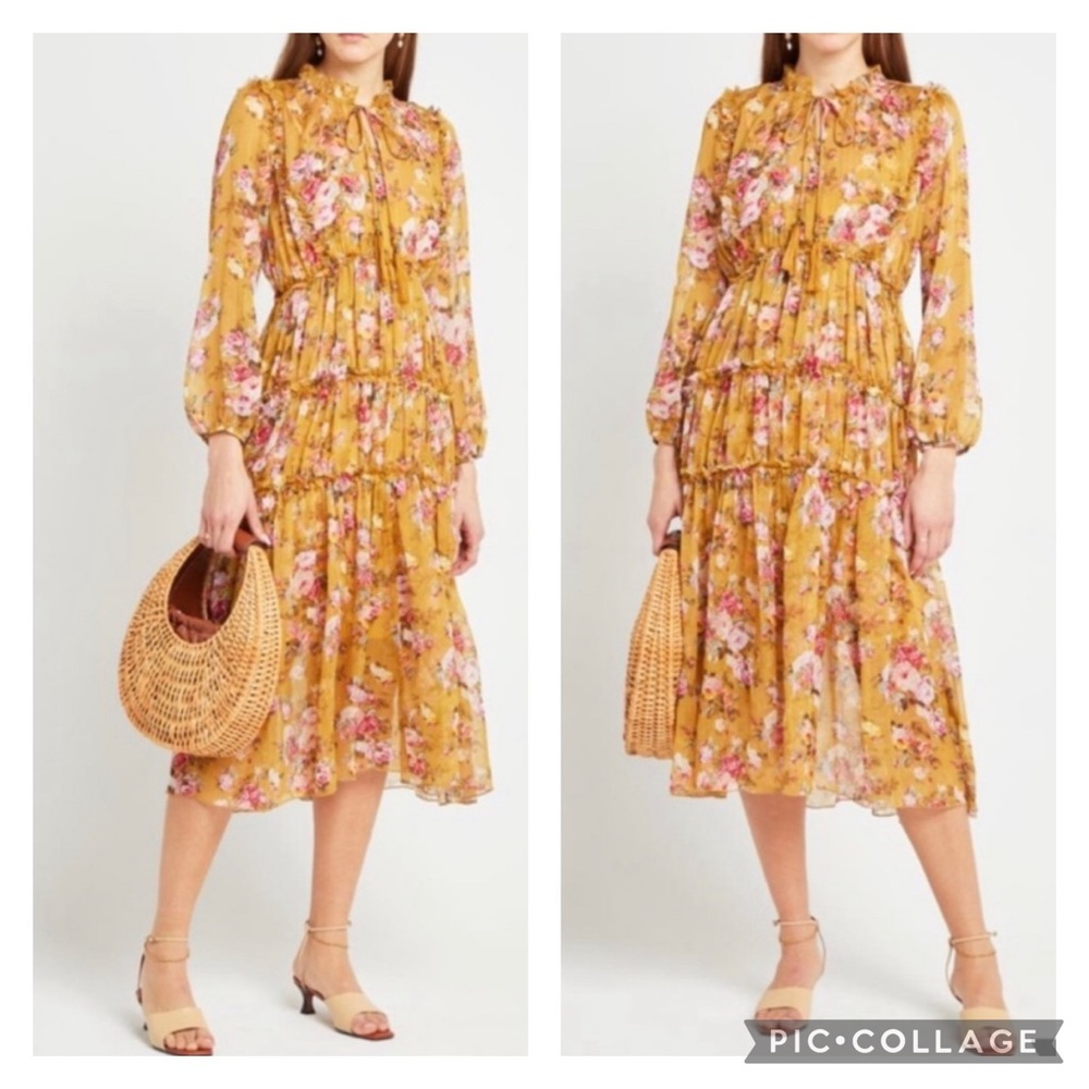 NWT Anthropologie OPT “Felicity” Floral Tie-Neck Midi Dress